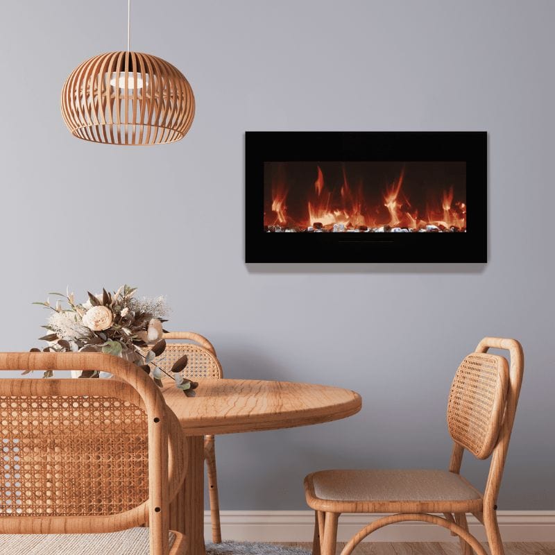 Wall Mount Flush Mount with Black Glass Surround Electric Fireplace by Amantii