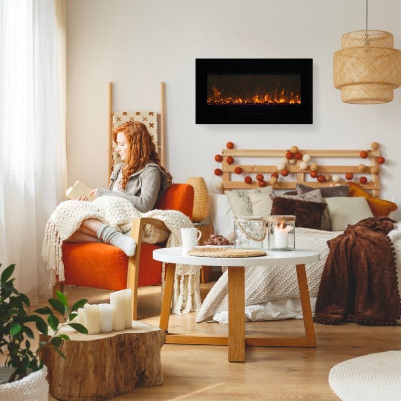 Wall Mount Flush Mount with Black Glass Surround Electric Fireplace by Amantii