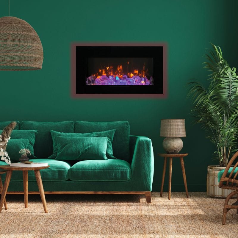Wall Mount Flush Mount with Black Glass Surround Electric Fireplace by Amantii