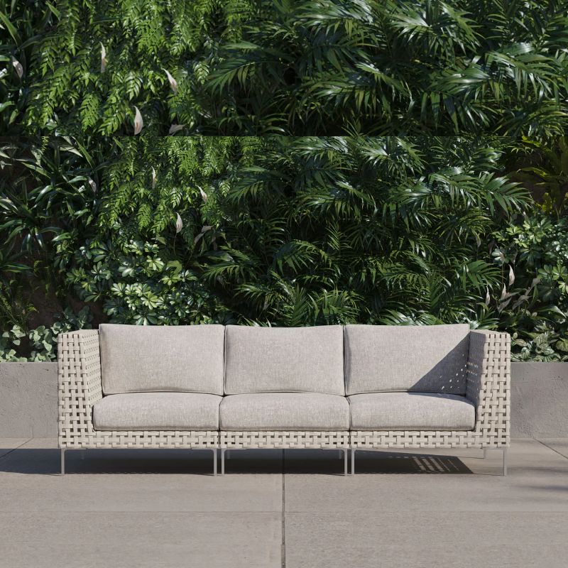 White Open Weave Wicker Modular Outdoor Seating