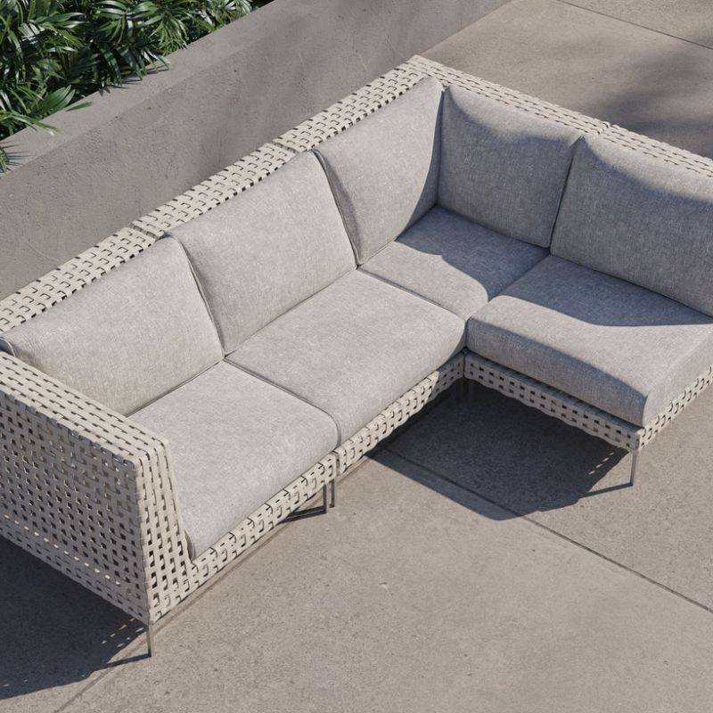 White Open Weave Wicker Modular Outdoor Seating