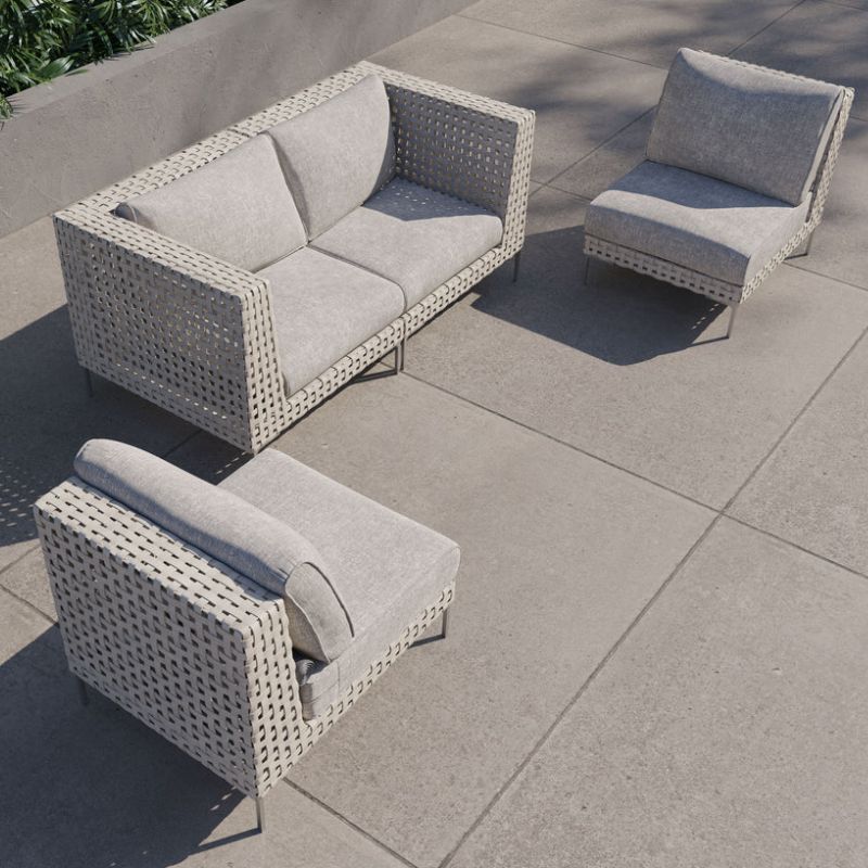 White Open Weave Wicker Modular Outdoor Seating