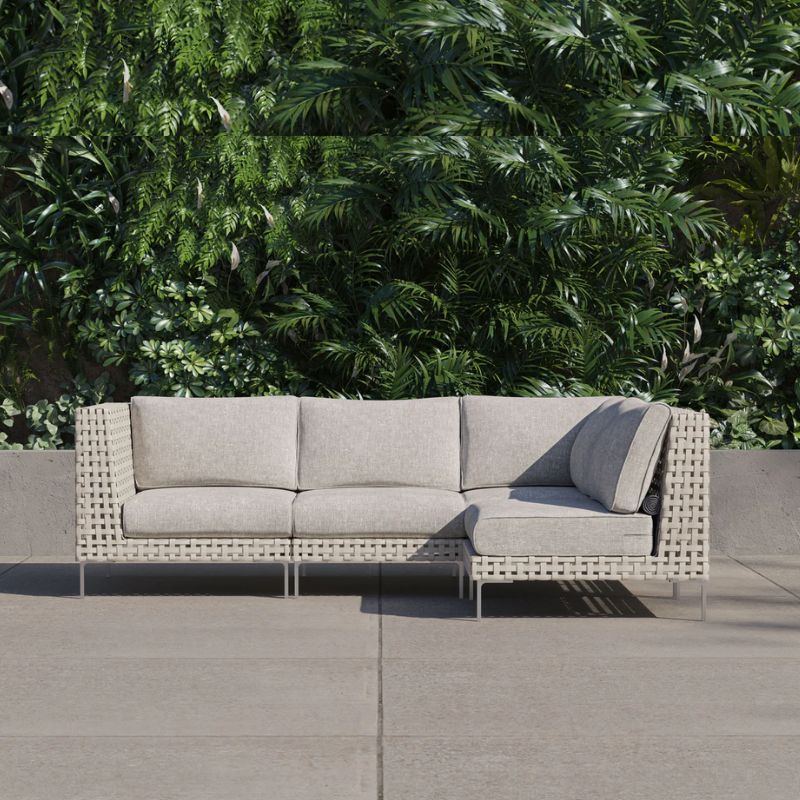 White Open Weave Wicker Modular Outdoor Seating