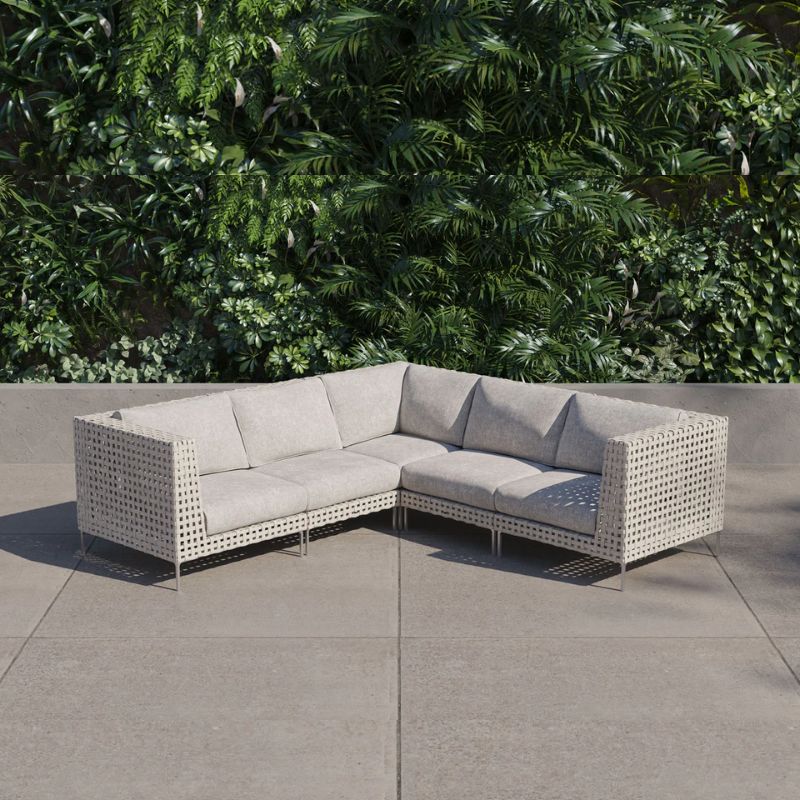 White Open Weave Wicker Modular Outdoor Seating