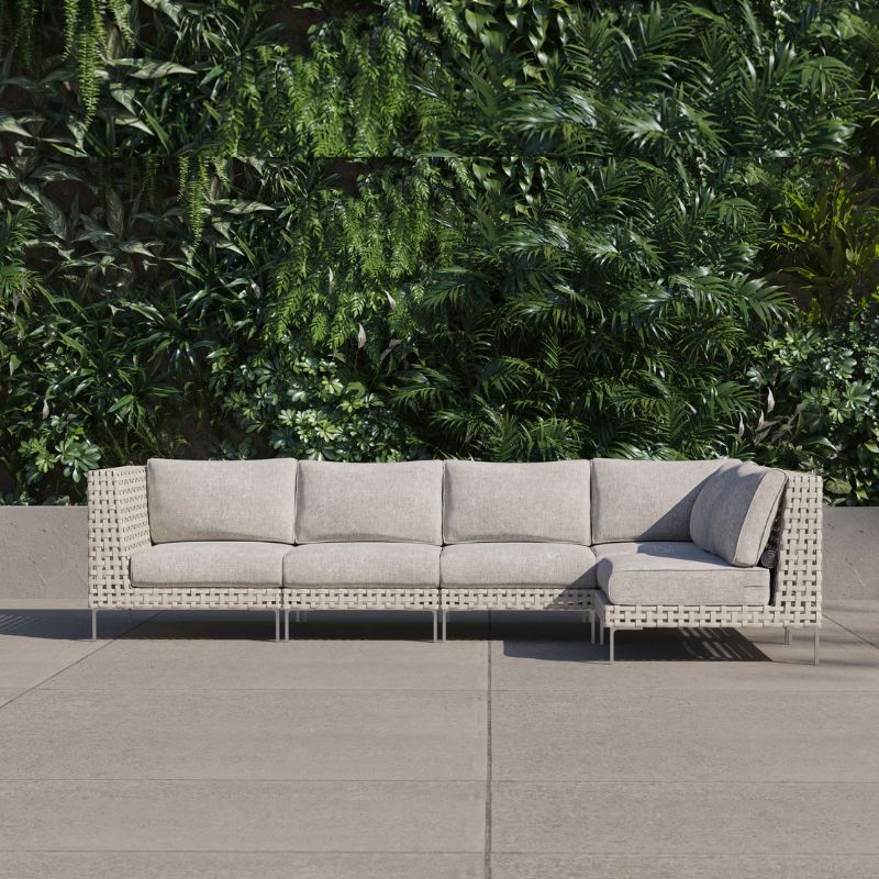 White Open Weave Wicker Modular Outdoor Seating