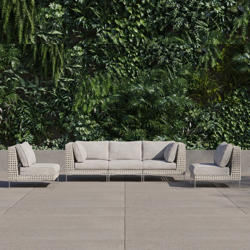 White Open Weave Wicker Modular Outdoor Seating