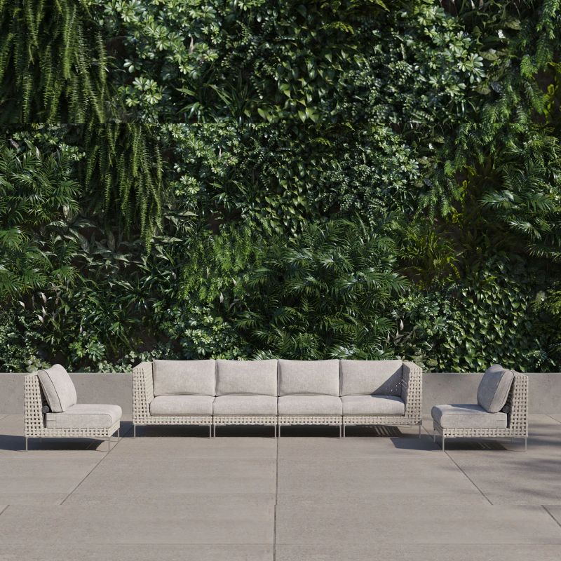White Open Weave Wicker Modular Outdoor Seating