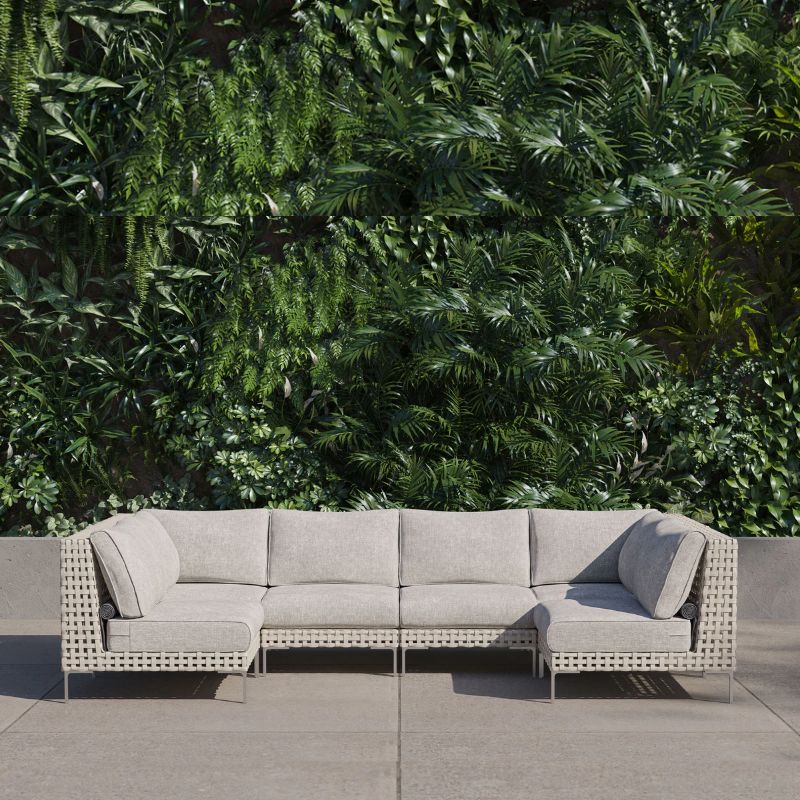 White Open Weave Wicker Modular Outdoor Seating
