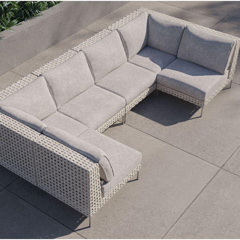 White Open Weave Wicker Modular Outdoor Seating