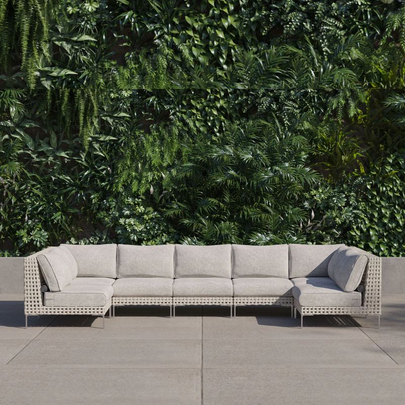 White Open Weave Wicker Modular Outdoor Seating