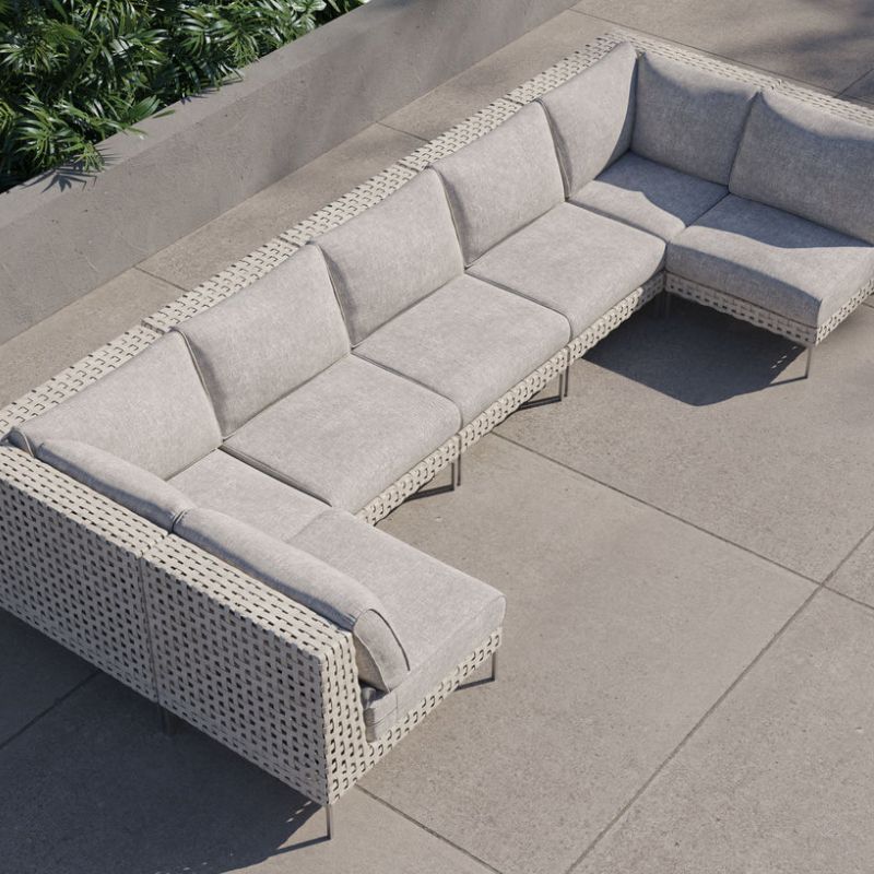 White Open Weave Wicker Modular Outdoor Seating