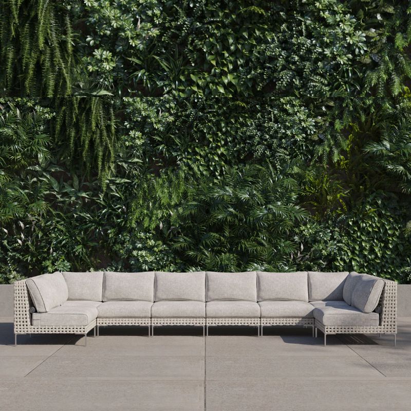 White Open Weave Wicker Modular Outdoor Seating