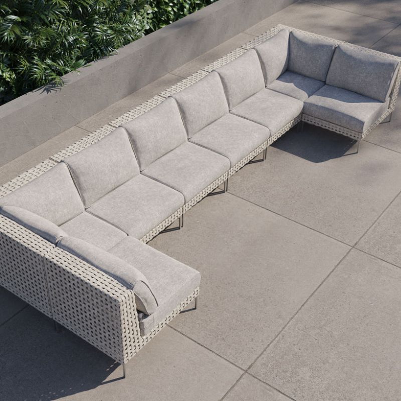 White Open Weave Wicker Modular Outdoor Seating