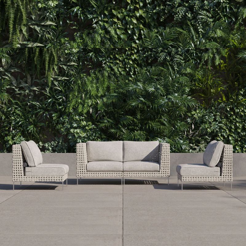 White Open Weave Wicker Modular Outdoor Seating