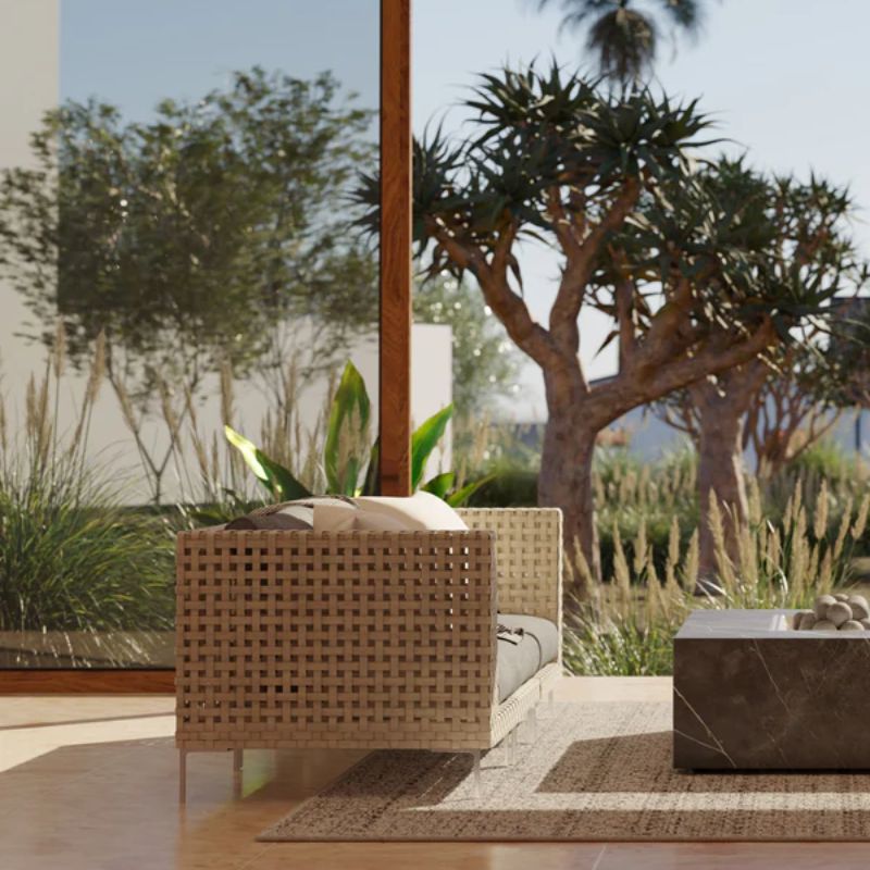 Modular Outdoor Furniture Open Weave Wicker Set in a modern patio