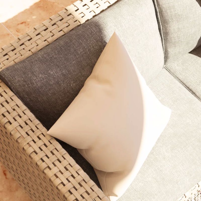 White Open Weave Wicker durable sofa with fade-resistant cushions