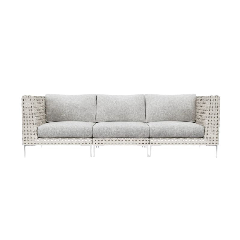 3 Seat Open Weave Wicker Sofa with sandstone gray fabric