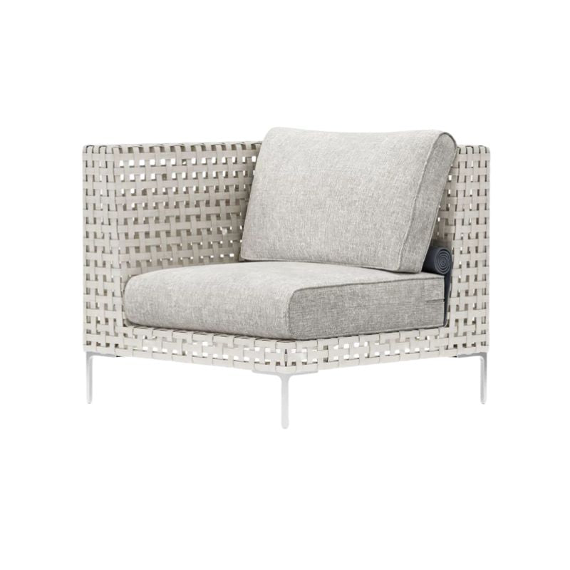 Open Weave Wicker Corner Chair with Sandstone fabric