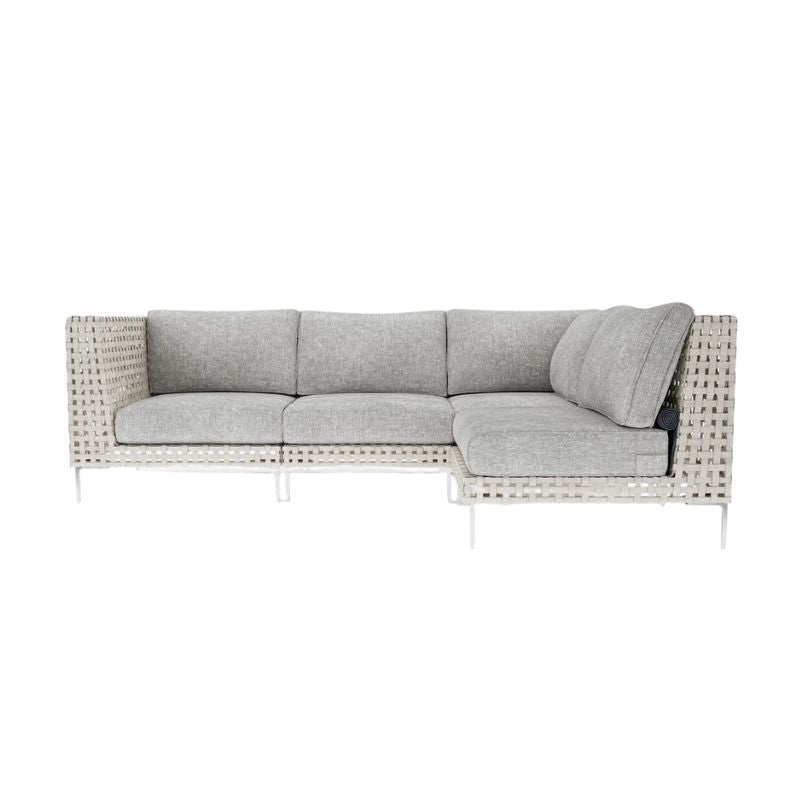 4 Seat L Sectional Open Weave Wicker with Sandstone Gray fabric
