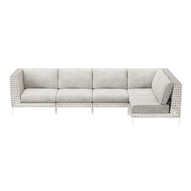 5 Seat L Sectional Open Weave Wicker with Sandstone Gray fabric