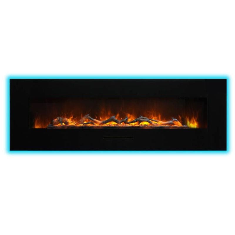60inch Wall Mount Flush Mount with Black Surround, Logs, and Blue Glow