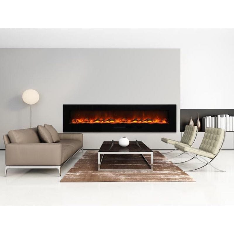 88 inch Wall Mount Flush Mount with Black Glass Surround Fireplace