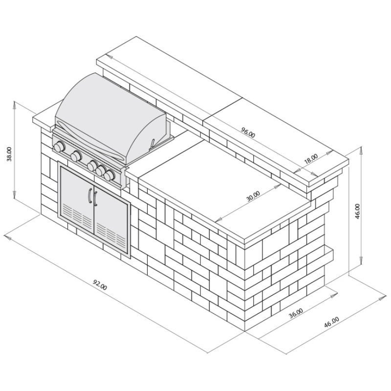Rockwood Necessories 8' Grand Island Bar with Grill & Storage Kit Dimensions