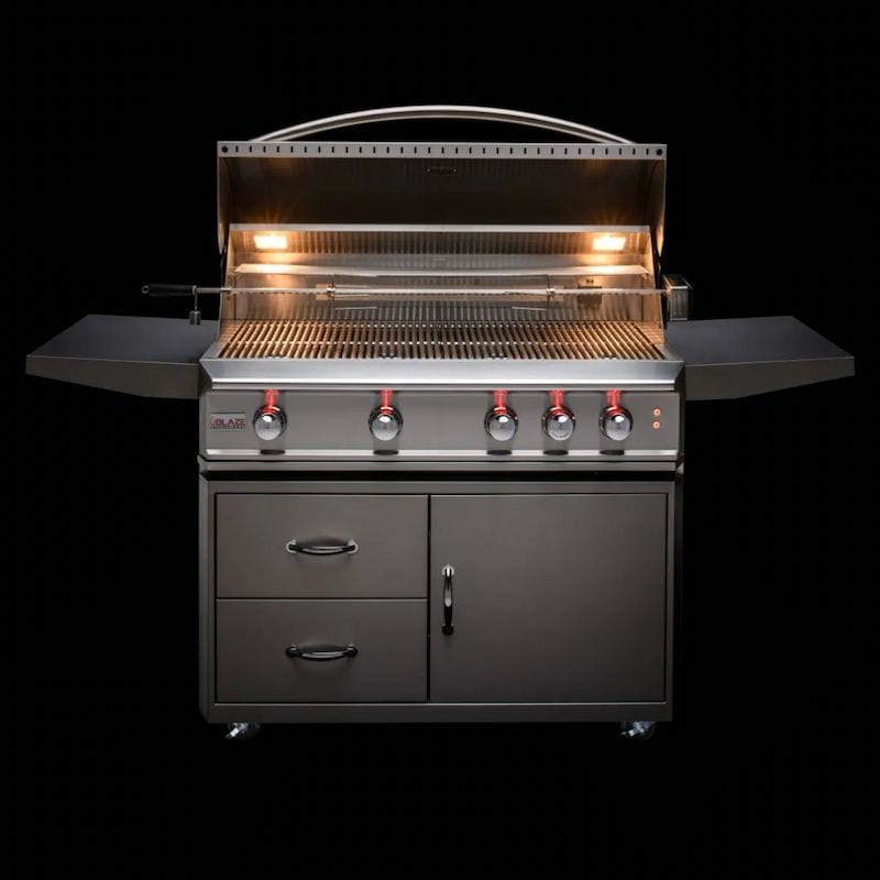Blaze 44-inch Professional LUX 4-Burner Built-In Gas Grill With Rear Infrared Burner and Cart