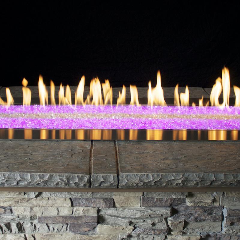 Outdoor firepit by Empire (Carol Rose) with flames on pink glass