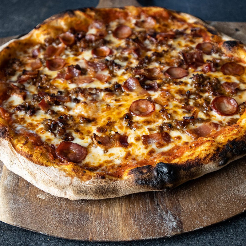 Cheesy Pepperoni Pizza on the Pinnacolo Acacia Wood Peel