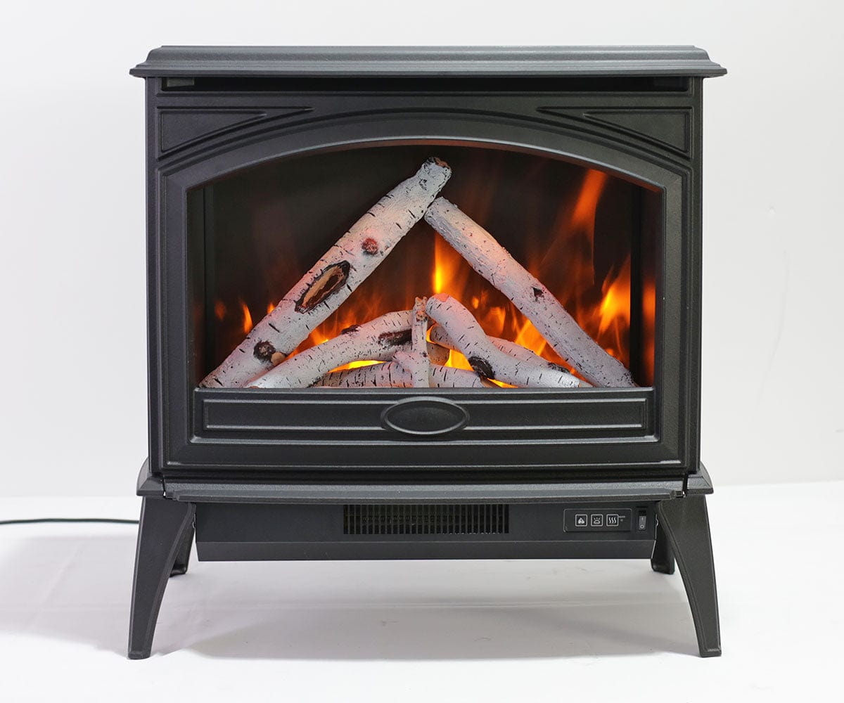 Cast Iron Free Stand Electric Fireplace with Birch Logs