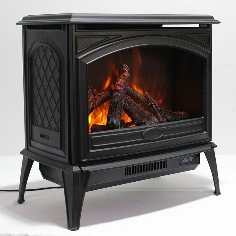 Cast Iron Free Stand Electric Fireplace with Oak Logs Side View