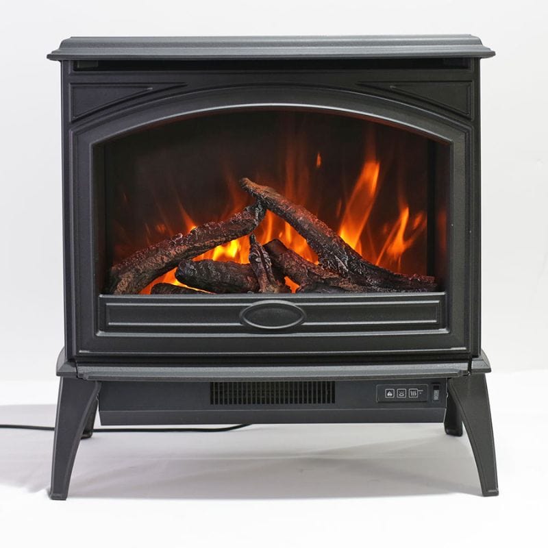 Cast Iron Free Stand Electric Fireplace with Oak Logs