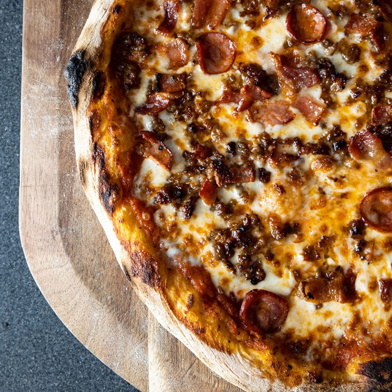 Meat Pizza on the Pinnacolo Acacia Wood Peel