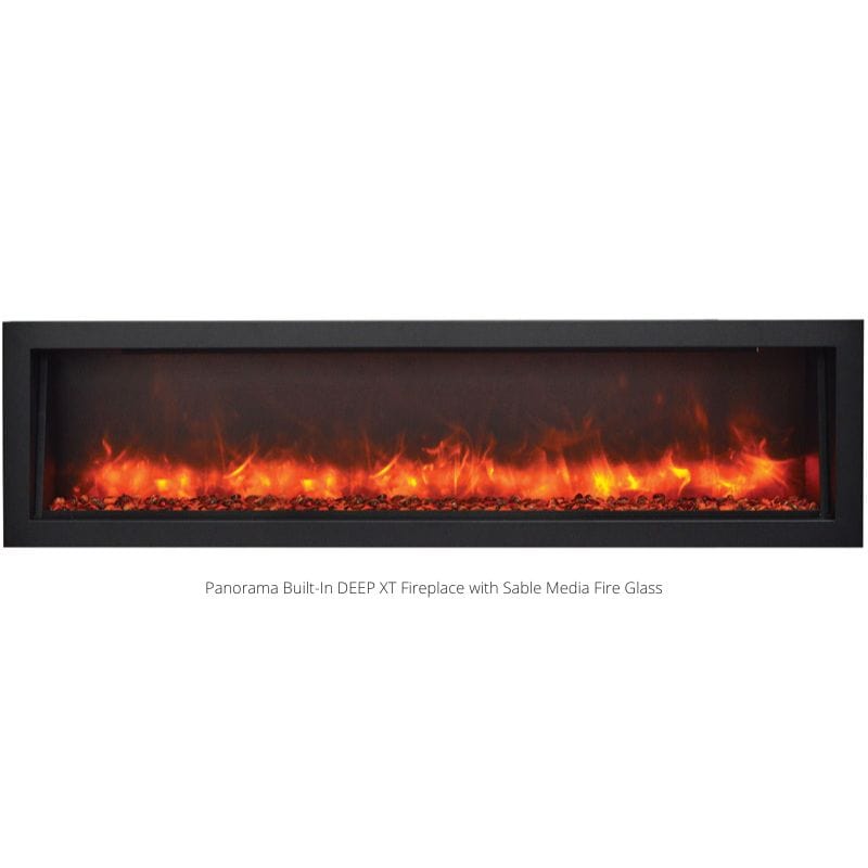 Panorama BI Deep XT Fireplace with Sable Fire Glass and Red Orange Flame