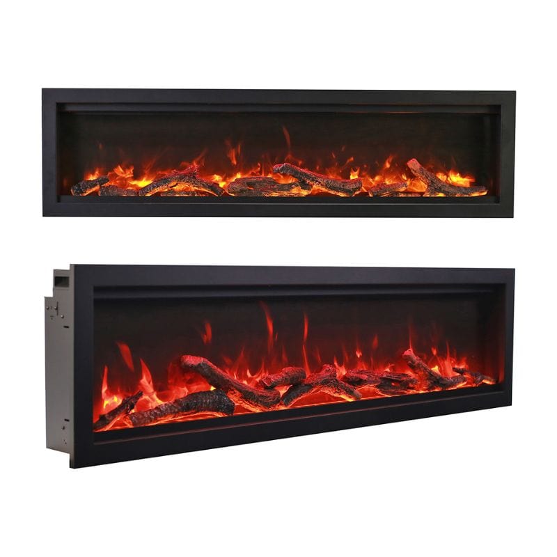 WM Basic Clean-Face Built In Electric Fireplace Oak Logs Yellow Orange Flame