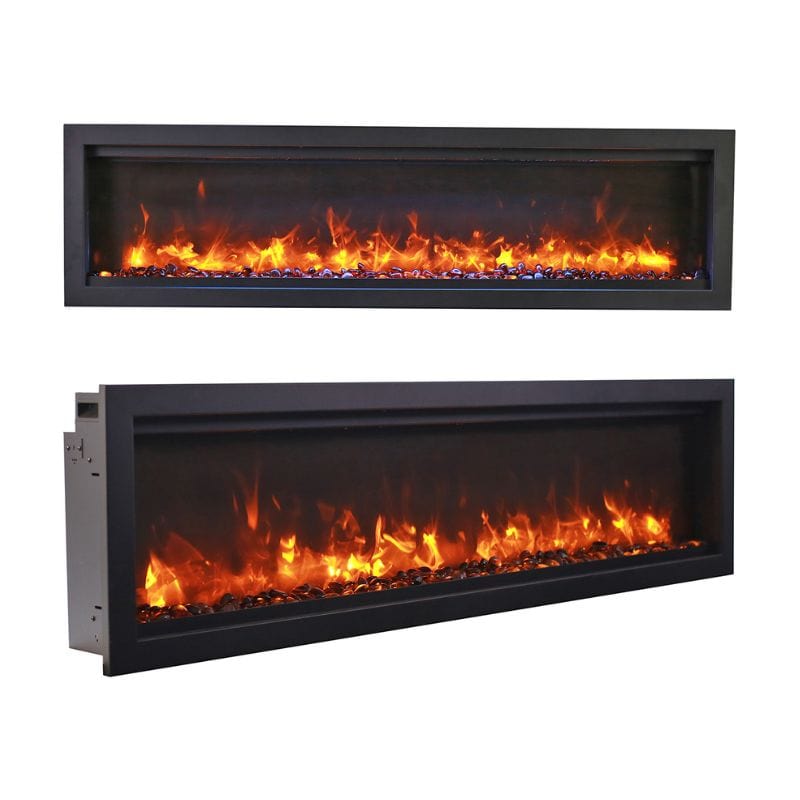 WM Basic Clean-Face Built In Electric Fireplace Sable Media Fireglass Yellow Flame