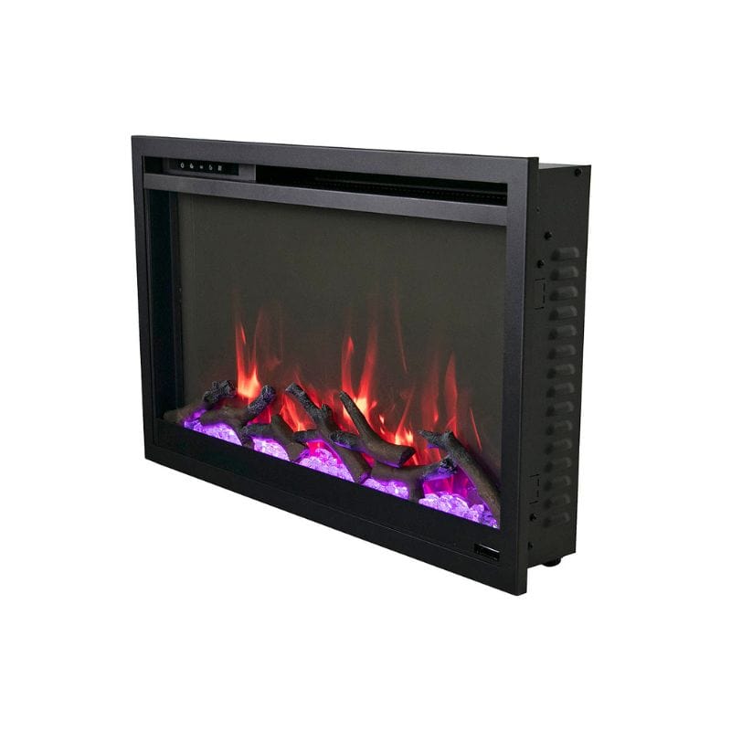 Remii Classic EXTRA SLIM Fireplace Red Flame with Logs Side View