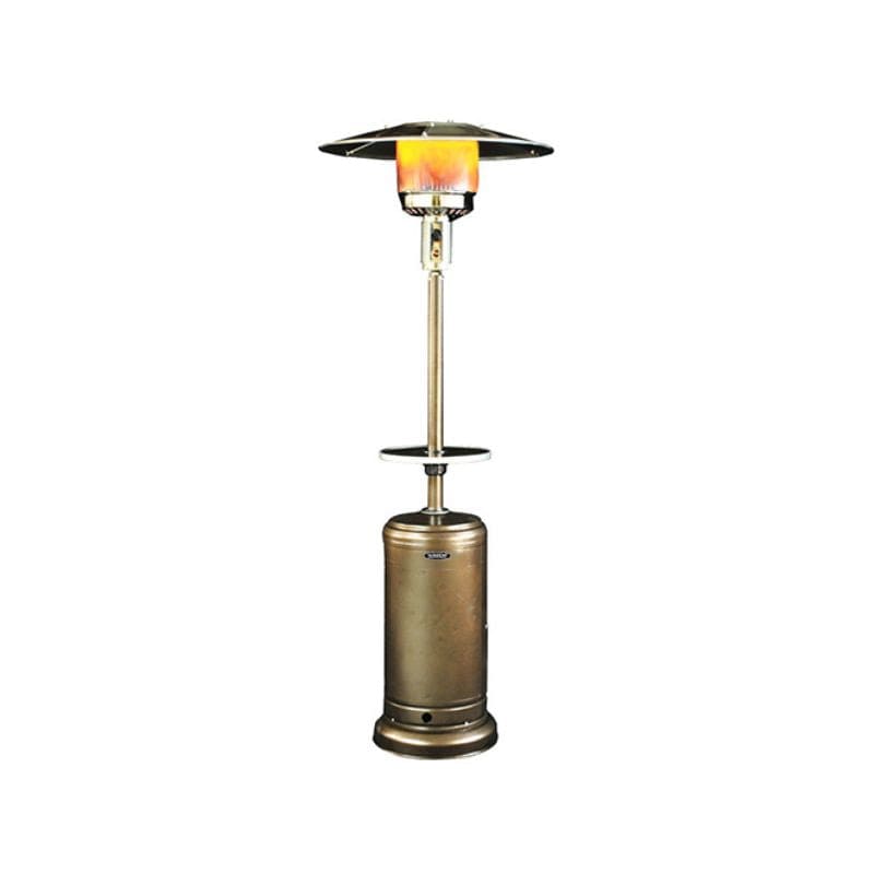 large patio umbrella with heater SUNHEAT Umbrella Portable Propane Patio Heater with Drink Table, Golden Hammered