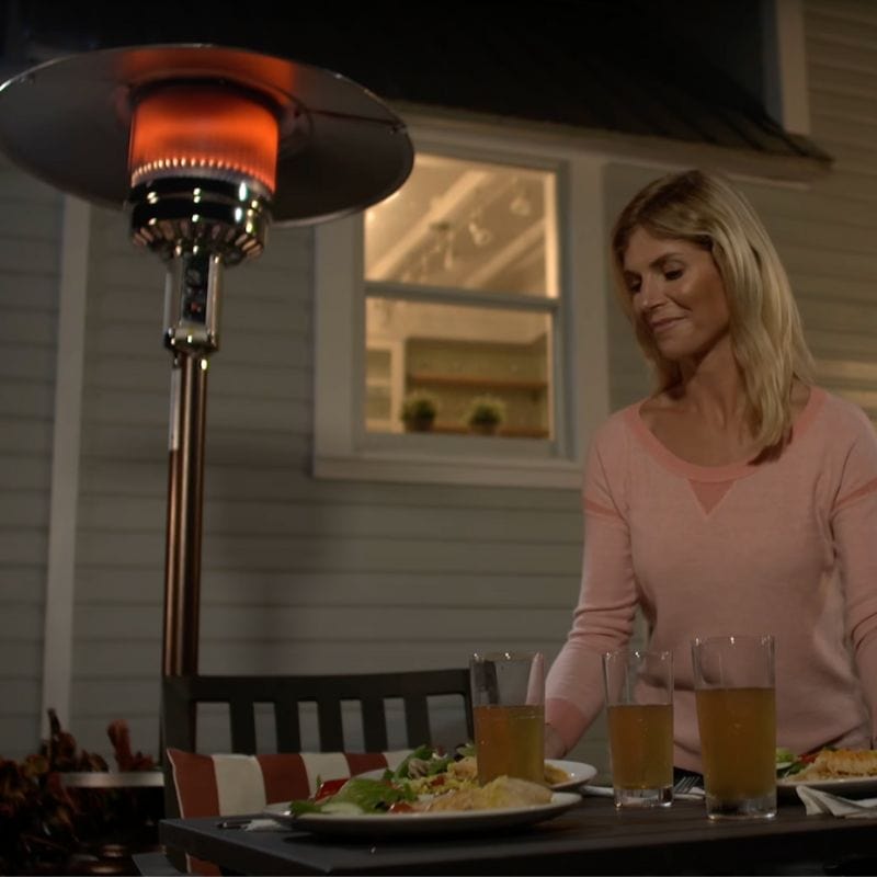 heater for patio umbrella SUNHEAT Umbrella Portable Propane Patio Heater with Drink Table, Golden Hammered