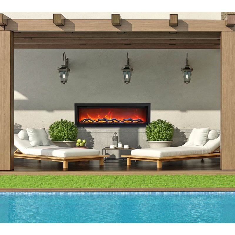 WM 50 Basic Clean-Face Built In Electric Fireplace Outside Pool