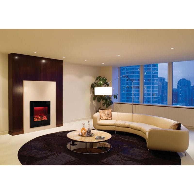 Zero Clearance Corner Electric Fireplace with Black Glass Surround by Amantii