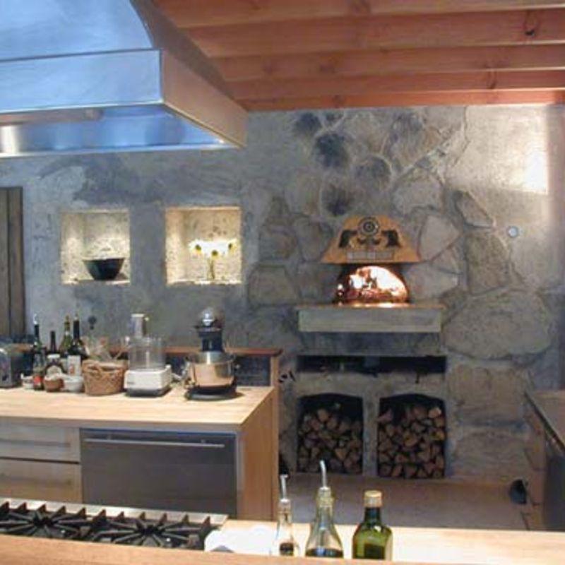 Indoor pizza oven in kitchen built with Earthstone Ovens Kit