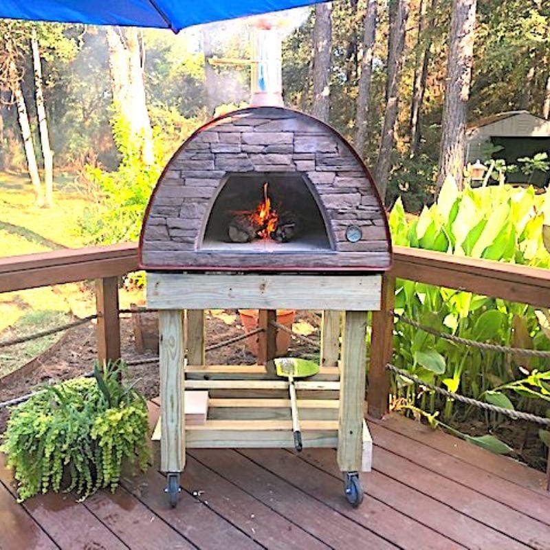 Wood Burning in an Outdoor Maximus Prime Large Pizza Oven