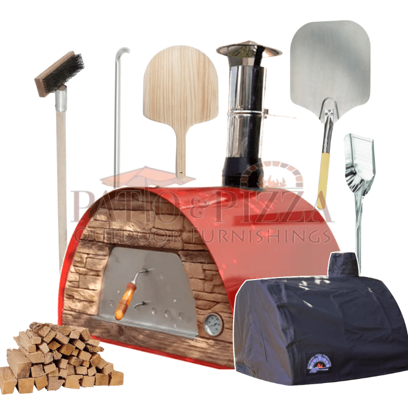 Red Maximus Arena Outdoor Wood-Fired Pizza Oven (Patio Bundle)