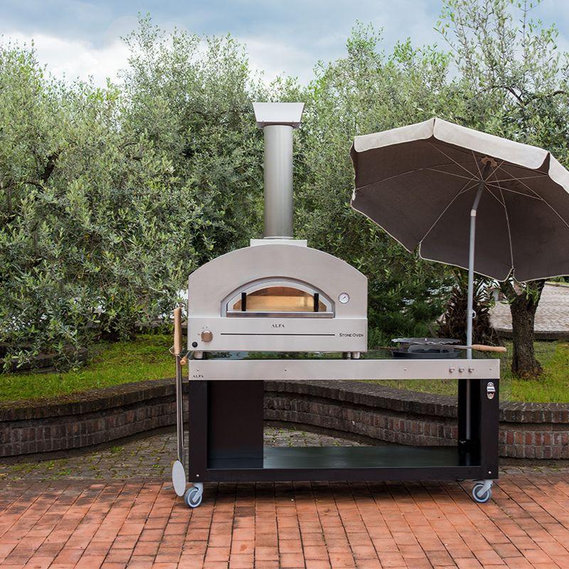 Alfa Stone Outdoor Gas Oven on Stainless Steel Table