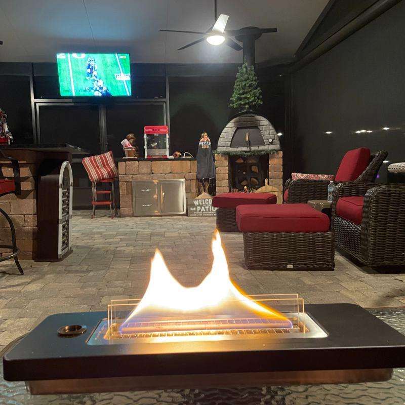 Table top fire pit on patio